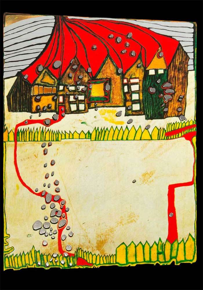 Cuadro Hundertwasser Vertical 38 x 150 (Black) - Modelo 11