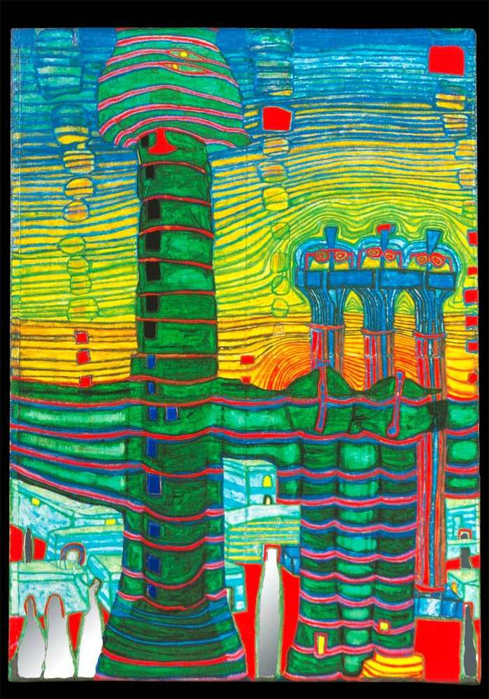 Cuadro Hundertwasser 105 x 38 cm (Black) Vertical Modelo 2